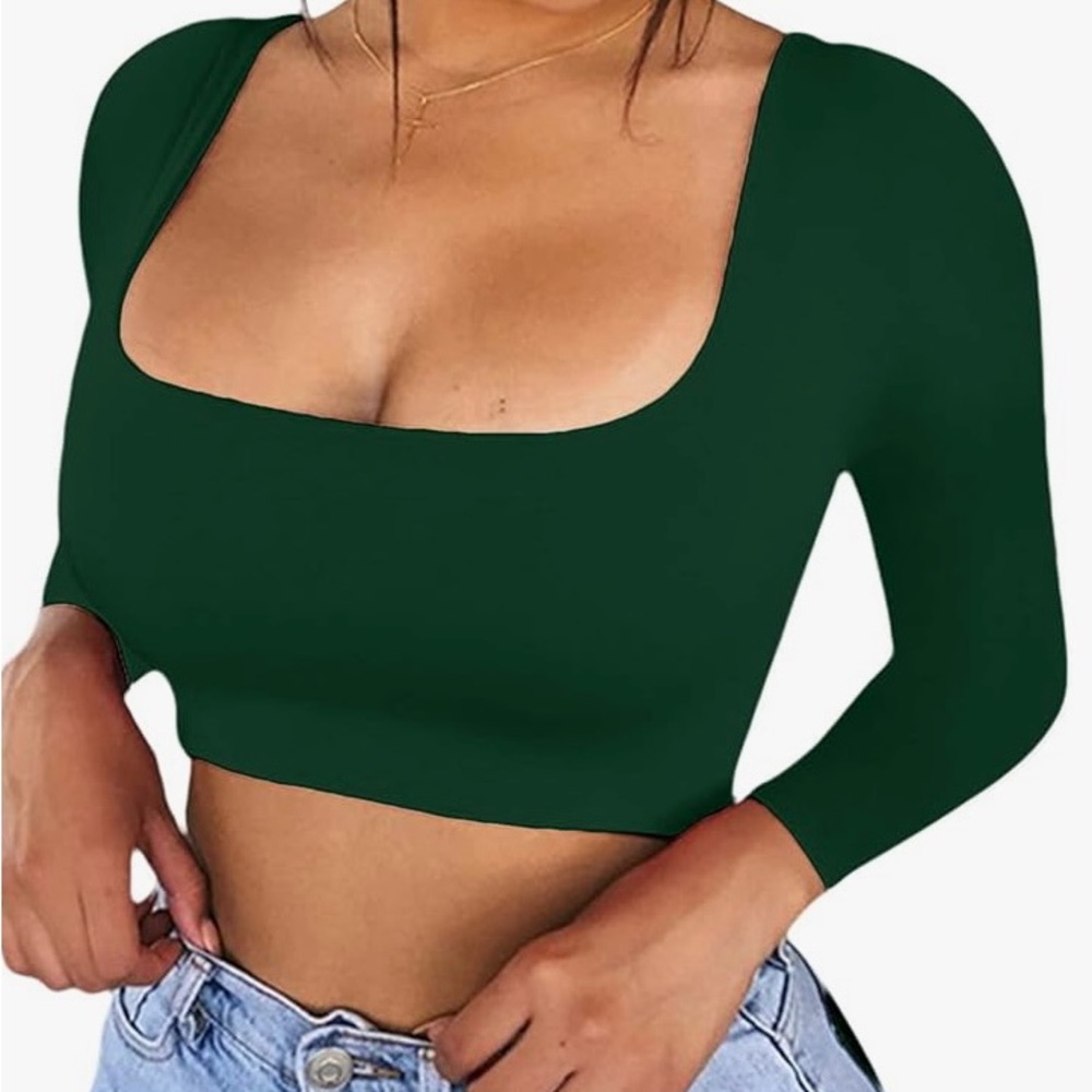 Long Sleeve Cropped Top - Emerald Green